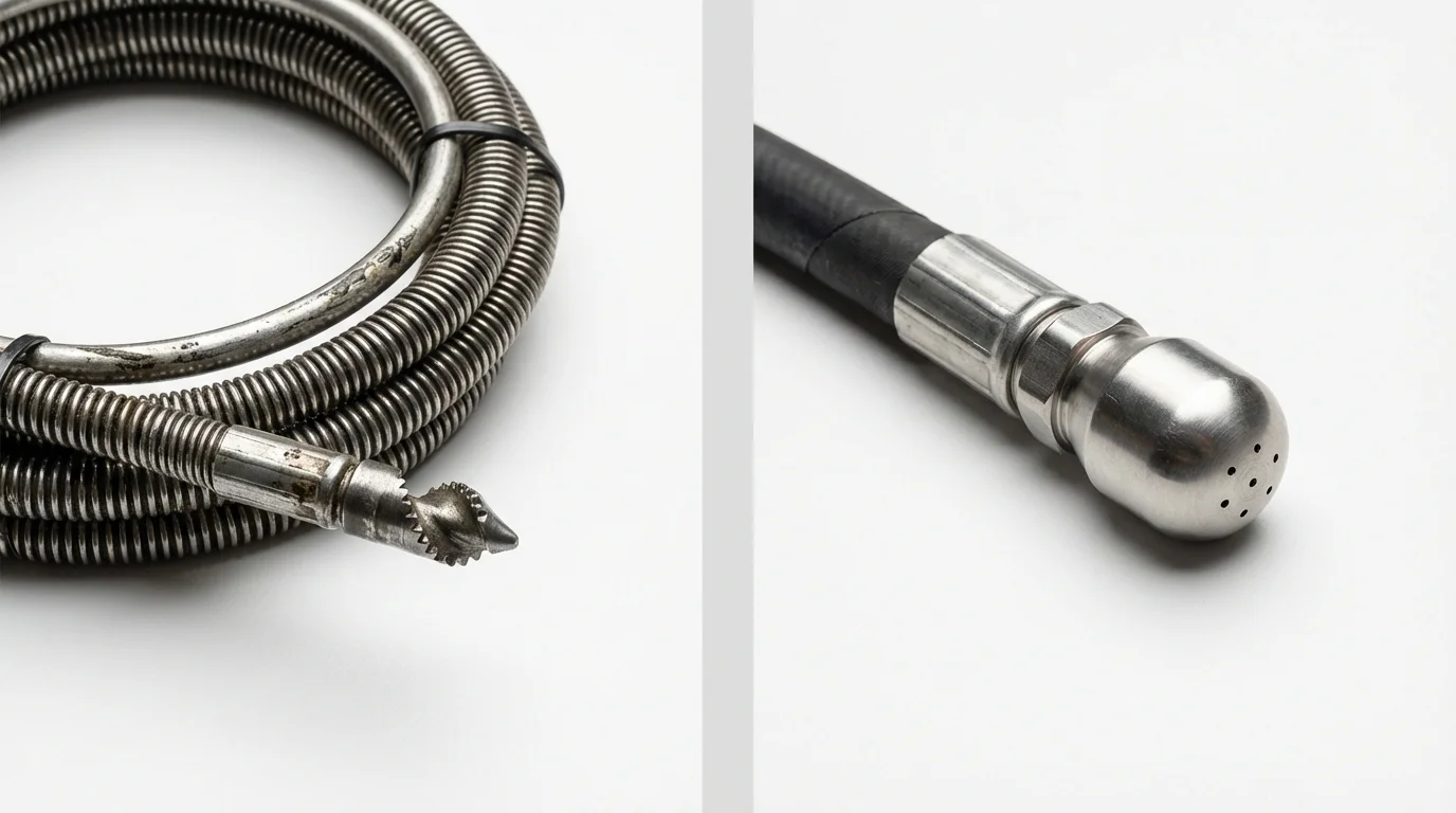Drain snake cable and hydro jetting nozzle used for drain cleaning in Campbell, CA
