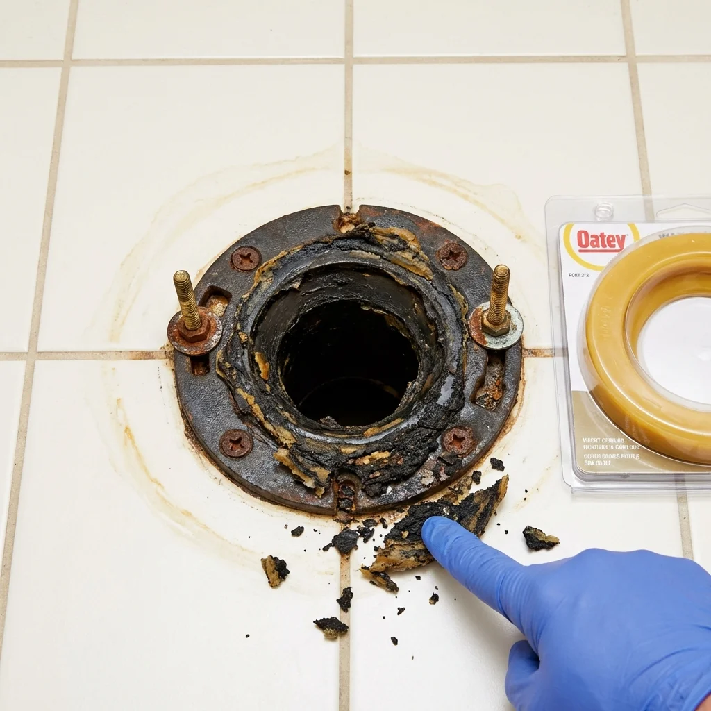 Failed wax ring showing water seepage at the base of a toilet in a Campbell, CA home